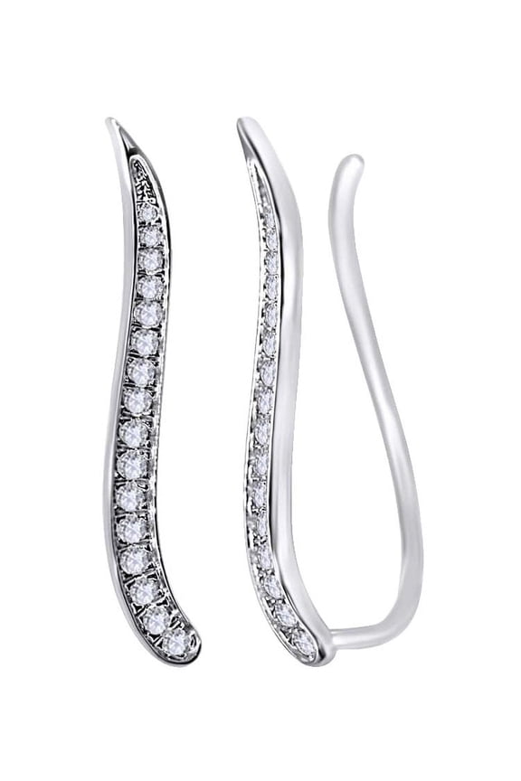 10K White Gold (0.33 cttw) Round Cut White Natural Diamond Climber Ear Crawler Earrings