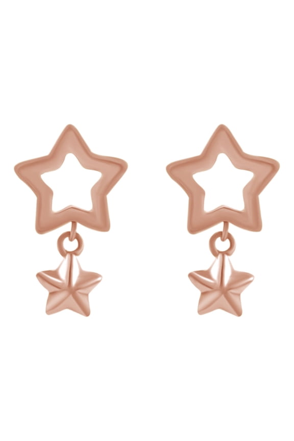 10k Solid Rose Gold Star Stud Earrings