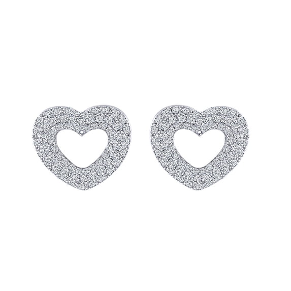 AFFY 10k Solid White Gold Round Shape White Natural Diamond Open Heart Stud Earrings (0.68 Cttw)