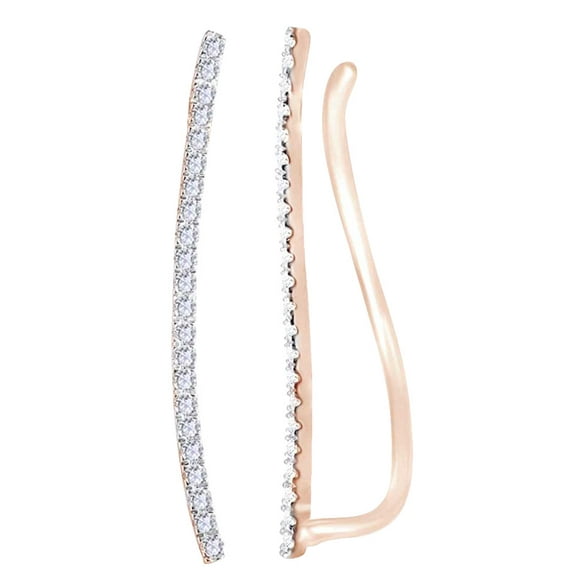 AFFY 14K Rose Gold 0.33 cttw White Natural Diamond Climber Ear Crawler Earrings