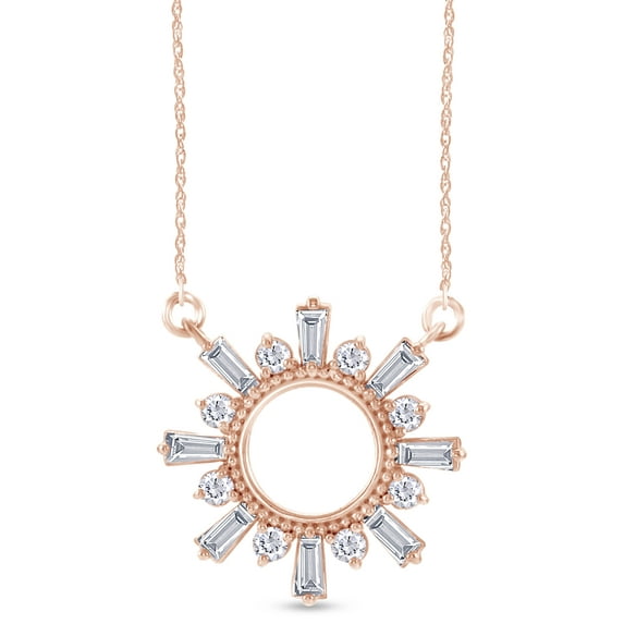 AFFY 14K Rose Gold Over Sterling Silver Baguette & Round Cut Cubic Zirconia Circle Pendant Necklace Along With 18" Rope Chain