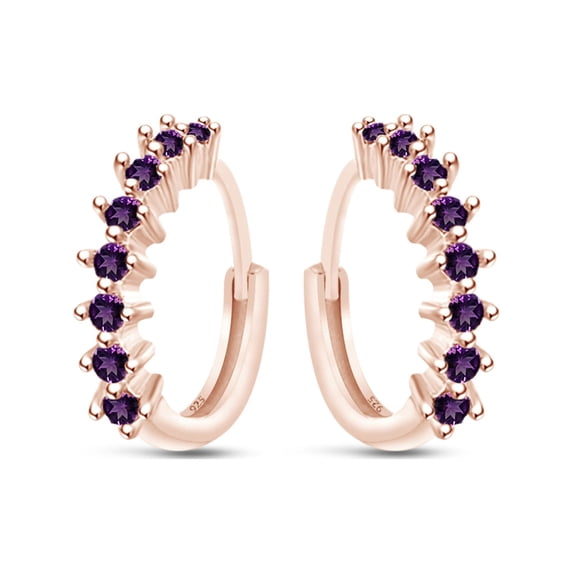 AFFY 14K Rose Gold Over Sterling Silver Round Simulated Amethyst Kite Set Hoop Earrings For Women