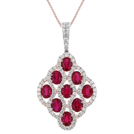AFFY 14K Rose Gold Simulated Pink Sapphire & White Cubic Zirconia Cluster Pendant Necklace