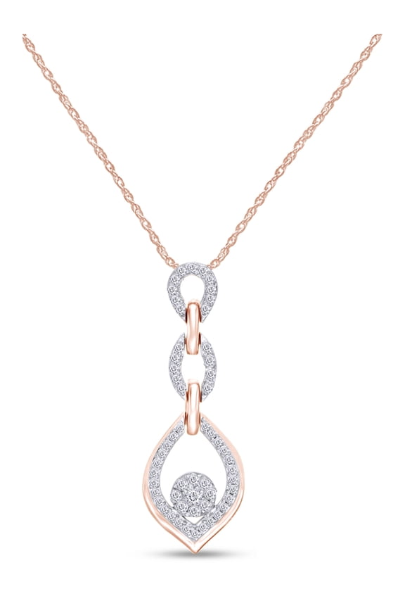 14K Rose Gold Over Sterling Silver Round Cut Natural Diamond Triple Flame Pendant Necklace Along With 18" Chain Jewelry For Women's (0.2 Cttw, I2-I3 Clarity)