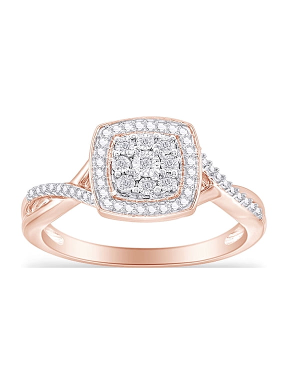 14K Rose Gold over Silver 0.05CT Round Natural White Diamond Promise Ring for Women-9.5