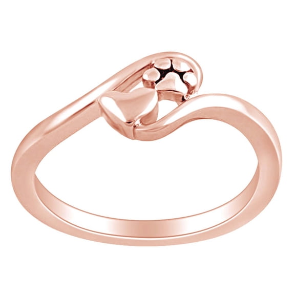 AFFY 14K Rose Gold over Sterling Silver Bypass Paw Heart Promise Ring for Women Ring-8