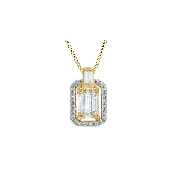 AFFY 14K Solid Gold Natural Diamond Rectangular Frame Pendant Necklace (1/3 Ct)