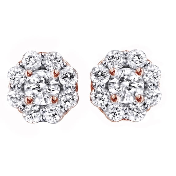 AFFY 14K Solid Rose Gold Pave Halo Women's Round Brilliant Cut Real Natural Diamond Stud Earrings (1.45 Ct)