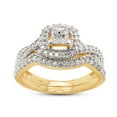 thumbnail image 1 of AFFY 14K Solid Yellow Gold Princess & Round Lab Created Moissanite Diamond Halo Bridal Set Ring-8.5, 1 of 8