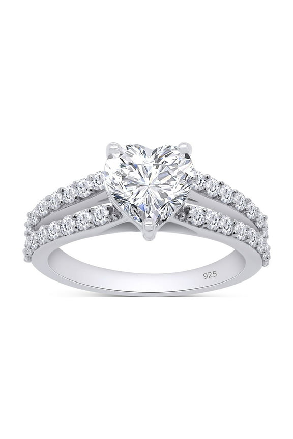 14K White Gold Plated 6.5MM Heart Lab Created Moissanite Diamond Solitaire Split Shank 925 Sterling Silver Promise Ring -4