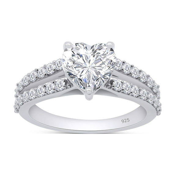 AFFY 14K White Gold Plated 6.5MM Heart Lab Created Moissanite Diamond Solitaire Split Shank 925 Sterling Silver Promise Ring -9