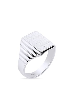 14K White Gold Plated 925 Sterling Silver Mens Signet Ring Engravable Monogram, Ring Size -7.5