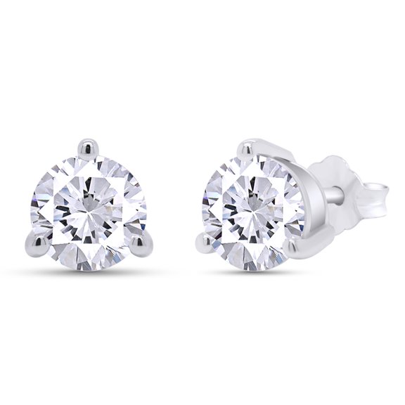 AFFY 14K White Gold Post & 925 Sterling Silver 2 Carat 6.5MM Round Moissanite Diamond Solitaire Stud Earrings for Women
