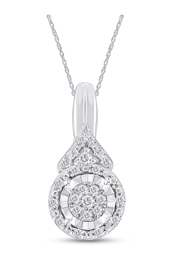 14K Gold Over Sterling Silver Round Cut Natural Diamond Frame Chevron Pendant Necklace Along With 18" Chain Jewelry For Women's (0.1 Cttw, I2-I3 Clarity)