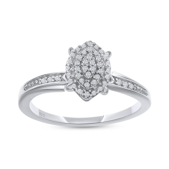 AFFY 14K White Gold over Sterling Silver 0.03CT Natural Diamond Cluster Ring Jewelry for Womens-7.5