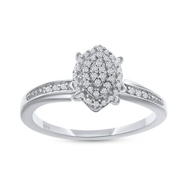 AFFY 14K White Gold over Sterling Silver 0.03CT Natural Diamond Cluster Ring Jewelry for Womens-8