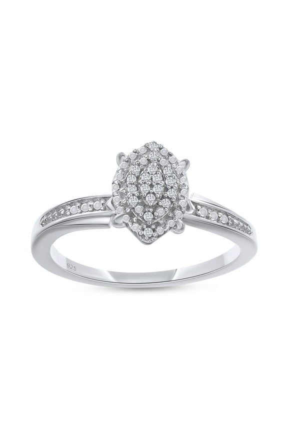 14K White Gold over Sterling Silver 0.03CT Natural Diamond Cluster Ring Jewelry for Womens-9.5