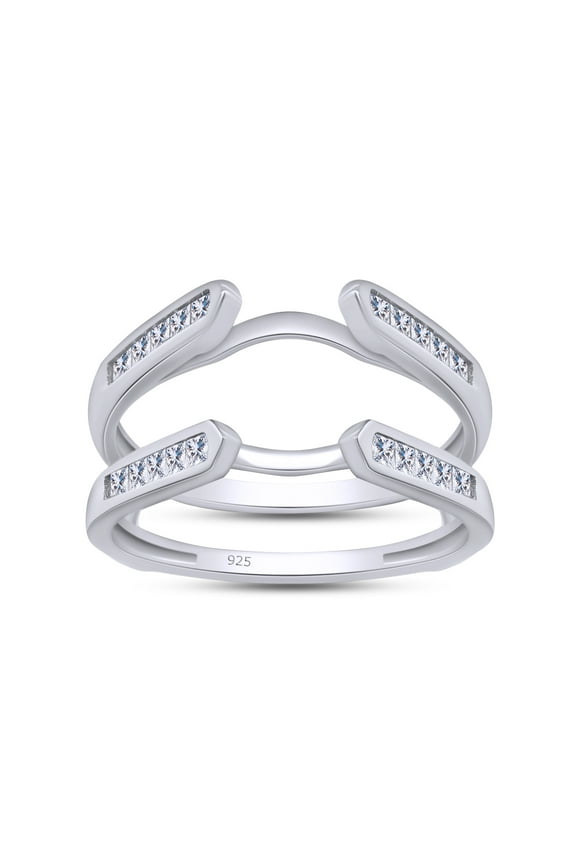14K White Gold over Sterling Silver, 0.46 Ct Princess Cut Lab Created Moissanite Diamond Cathedral Ring Guard Enhancer-10
