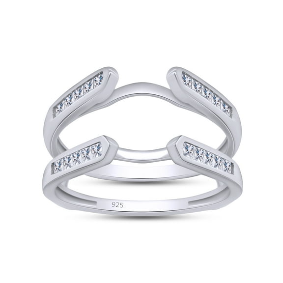 AFFY 14K White Gold over Sterling Silver, 0.46 Ct Princess Cut Lab Created Moissanite Diamond Cathedral Ring Guard Enhancer-4