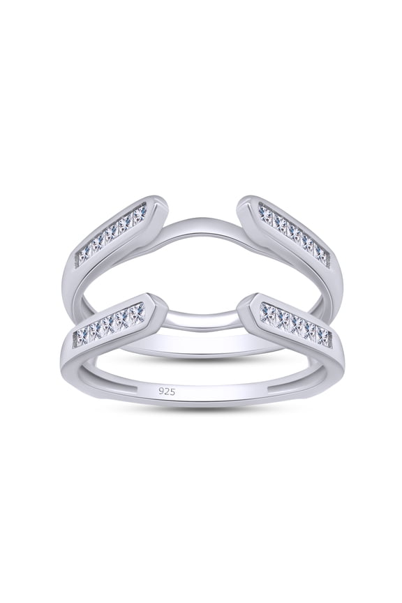 14K White Gold over Sterling Silver, 0.46 Ct Princess Cut Lab Created Moissanite Diamond Cathedral Ring Guard Enhancer-6