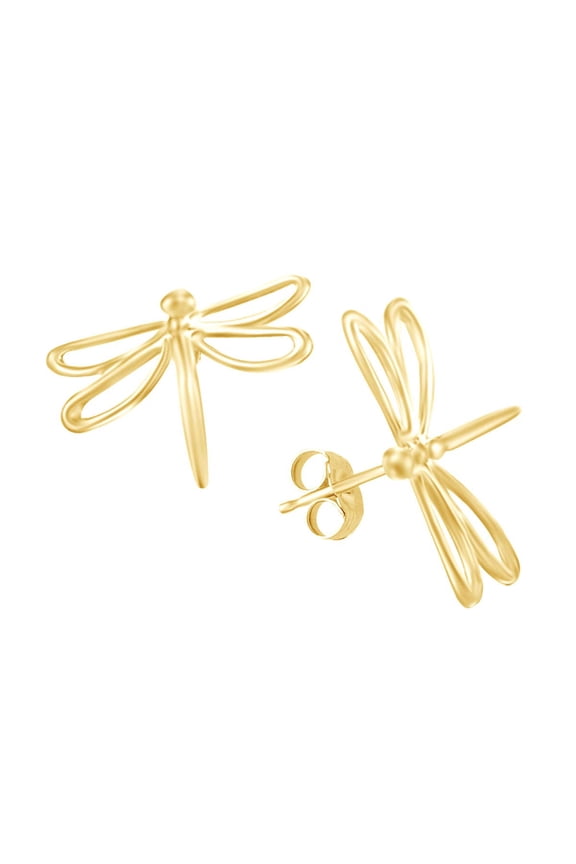 14K Yellow Gold Over Sterling Silver Fashion Dragonfly Stud Earrings