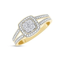 AFFY 14K Yellow Gold Over Sterling Silver, Round Cut Natural Diamond Accent Cushion Frame Split Shank Anniversary Ring, Size-12