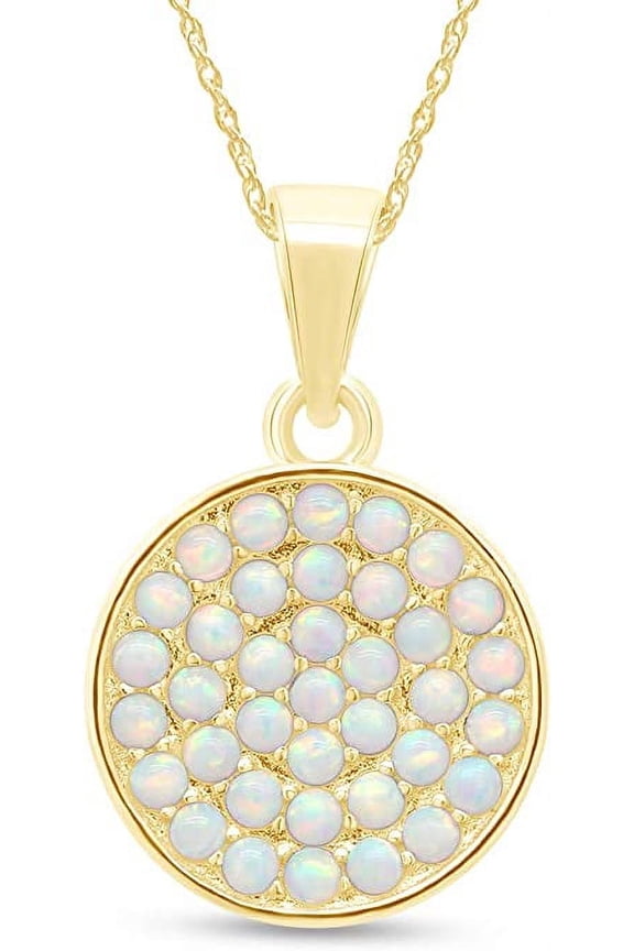 14K Yellow Gold Over Sterling Silver Synthetic Opal Cluster Pendant Necklace Jewelry Gift For Women