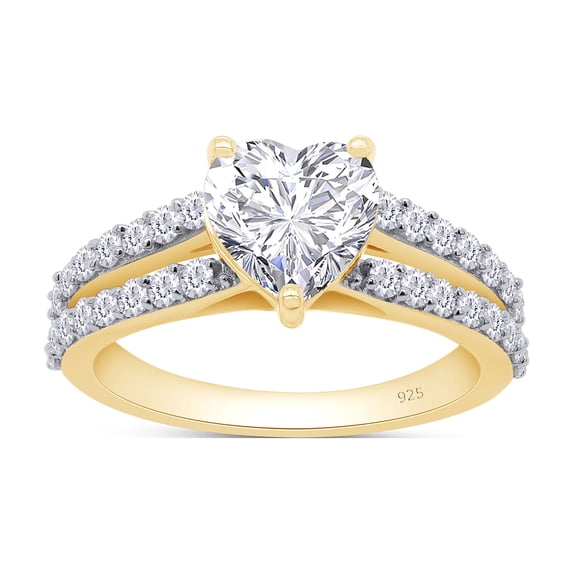 AFFY 14K Yellow Gold Plated 6.5MM Heart Lab Created Moissanite Diamond Solitaire Split Shank 925 Sterling Silver Promise Ring-5