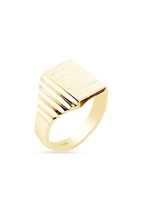 14K Yellow Gold Plated 925 Sterling Silver Mens Signet Ring Engravable Monogram, Ring Size -11
