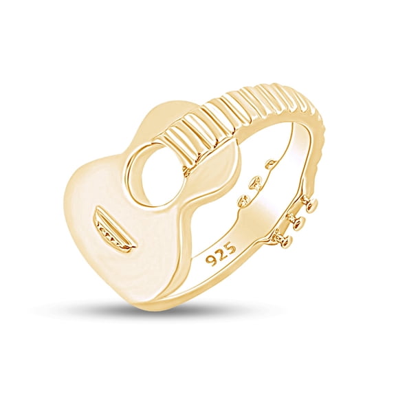 AFFY 14K Yellow Gold Plated Sterling Silver Music Acoustic Guitar Ring for Mens or Womens-9.5