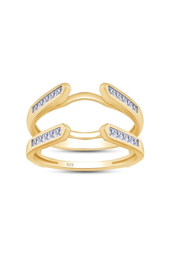 14K Yellow Gold over Sterling Silver, 0.46 Ct Princess Cut Lab Created Moissanite Diamond Cathedral Ring Guard Enhancer-4