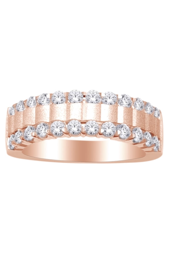 14k Rose Gold 1 CT Round Cut White Natural Diamond Men's Fashion Band Ring With RING Size-11