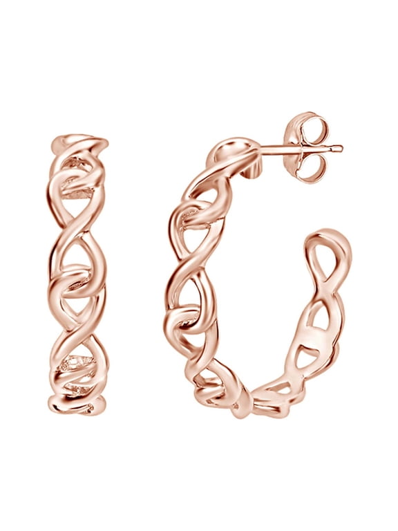 14k Rose Gold Plated Sterling Silver Infinity Hoop Earrings For women