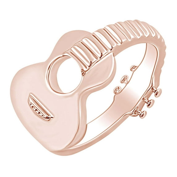 AFFY 14k Rose Gold Plated Sterling Silver Music Acoustic Guitar Ring for Mens or womens Ring Size-11