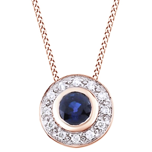AFFY 14k Rose Gold White Natural Diamond & Simulated Blue Sapphire Pendant Necklace