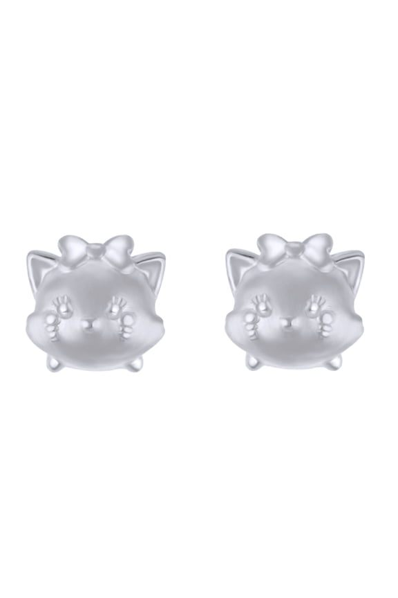 14k Solid White Gold Marie Cartoone Character Stud Earrings