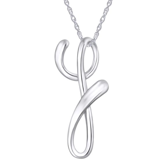 AFFY 14k White Gold Over Sterling Silver Alphabet Letter Y Script Initial Pendant Necklace with 18" Chain Jewelry for Women