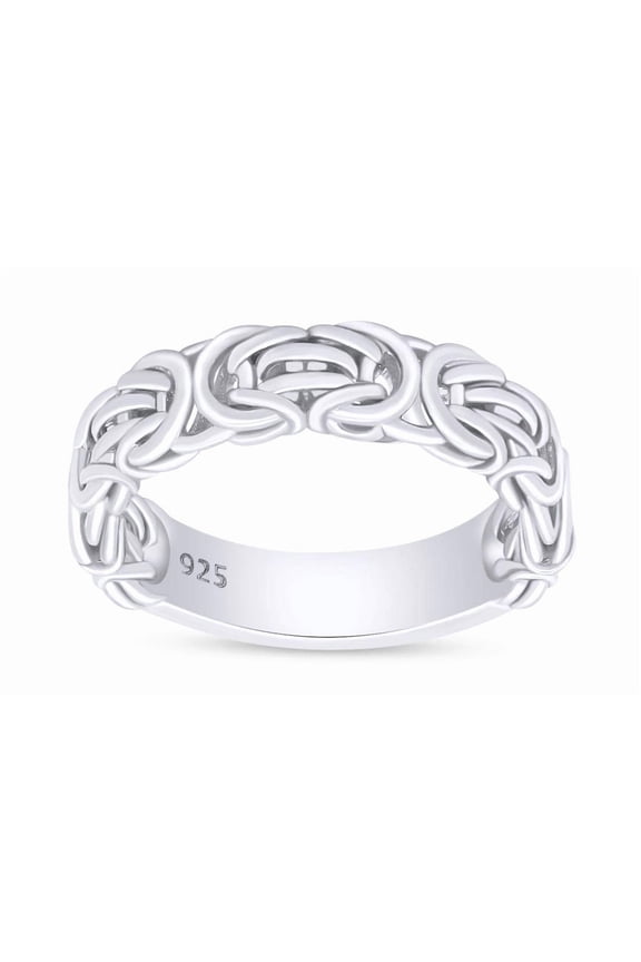 14k White Gold Over Sterling Silver Byzantine Ring Jewelry For Engagement Wedding Anniversary Ring Size-7.5