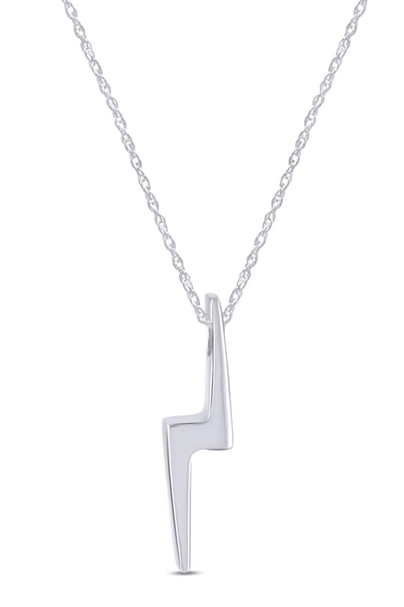 14k White Gold Over Sterling Silver Jewelry Lightning Bolt Pendant Necklace