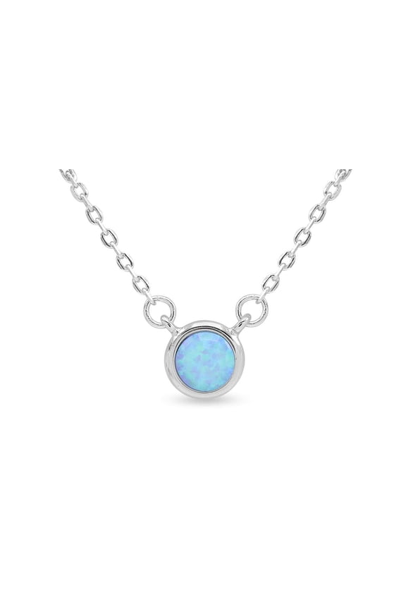14k White Gold Over Sterling Silver Round Synthetic Opal Necklace|Synthetic Opal Necklaces for Women