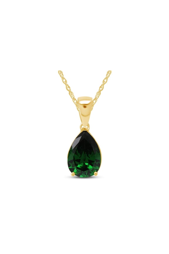 14k Yellow Gold Over Sterling Silver Pear Shape Cut Forest Green Simulated Helenite Pendant