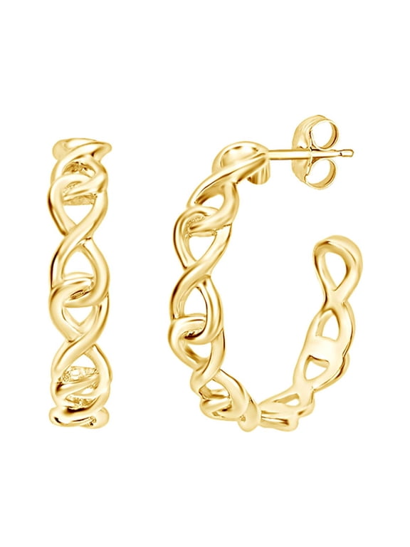 14k Yellow Gold Plated Sterling Silver Infinity Hoop Earrings For women