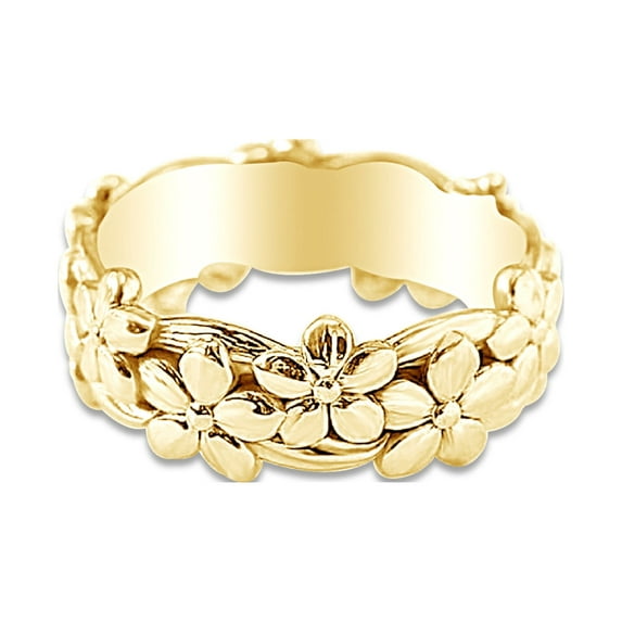 AFFY 14k Yellow Gold over Sterling Silver Lovely Daisy Flower Band Ring Jewelry for Her Women Birthday-5