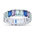 thumbnail image 1 of AFFY 18K White Gold Plated Emerald-Cut Multi Color AAA Created-Gemstone Eternity Ring Rainbow Ring Size-7, 1 of 5