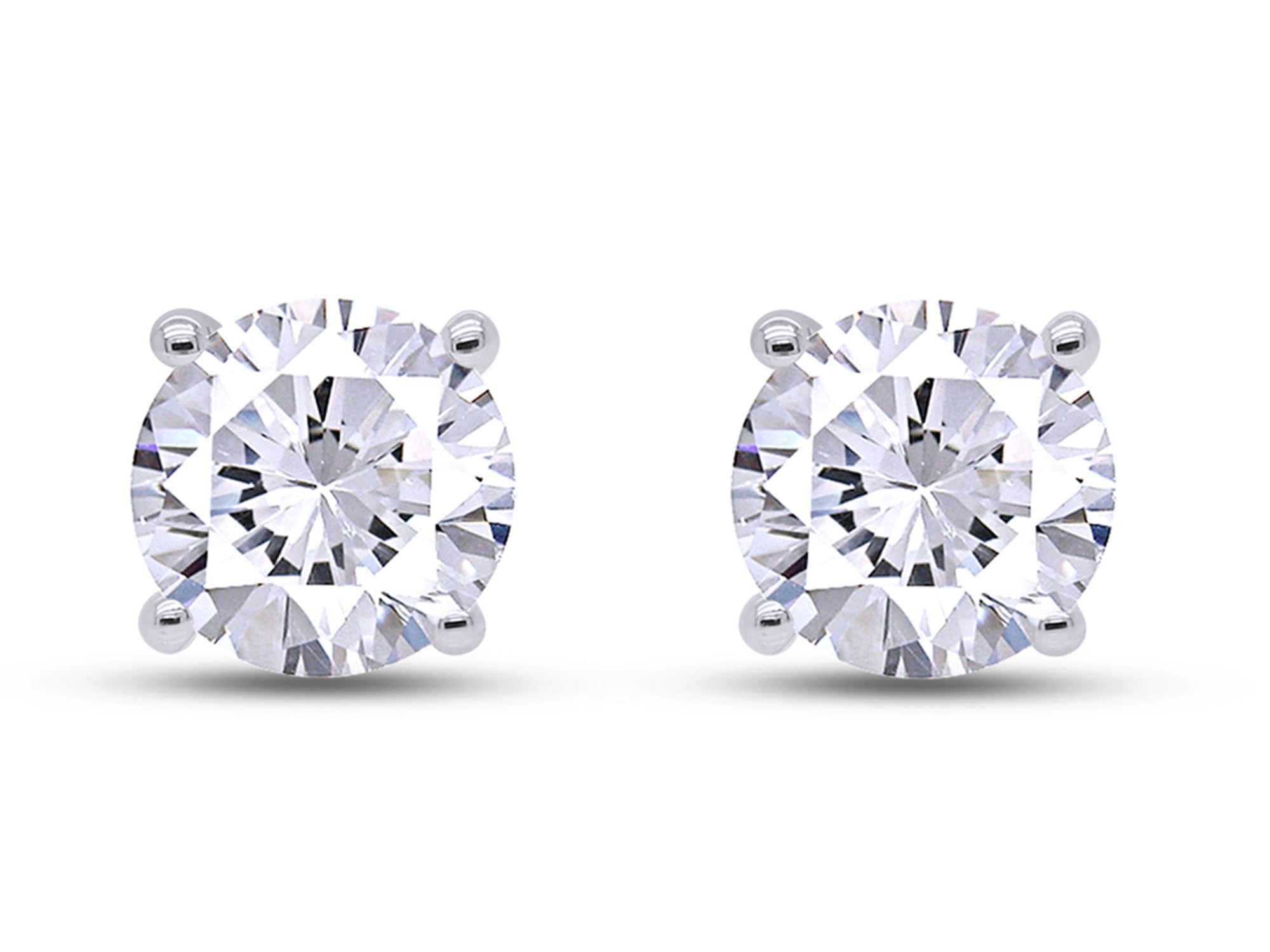 AFFY 18K White Gold over Sterling Silver, 5.5MM Round Cut Lab Created Moissanite Diamond 4-Prong Solitaire Stud Earrings for Women