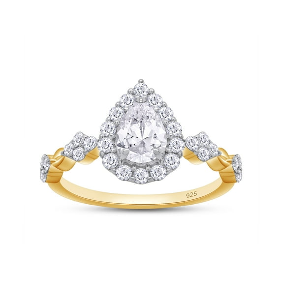 AFFY 18K Yellow Gold Plated Sterling Silver 1.20CT Moissanite Diamond Halo Teardrop Engagement Ring-11.5