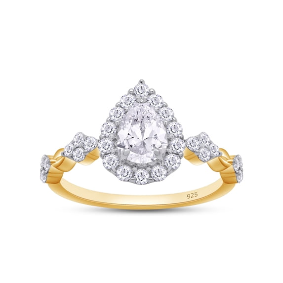AFFY 18K Yellow Gold Plated Sterling Silver 1.20CT Moissanite Diamond Halo Teardrop Engagement Ring-12