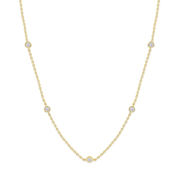 AFFY 18K Yellow Gold Plated Five Stone Station Necklace for Women | 1/2 ctw Lab Created Moissanite Bezel-Set Choker Necklace 15"+3” Adjustable Chain (0.50 Ctw)