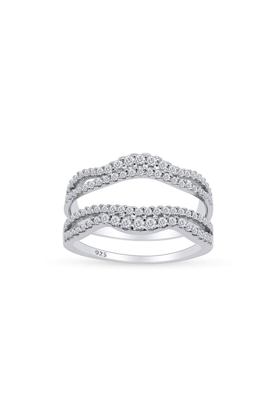 0.60CT Moissanite Diamond Double Infinity Chevron Enhancer Wrap Guard Ring in 18K White Gold over Silver-4