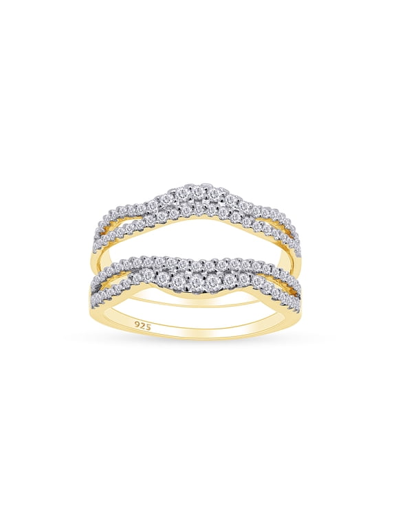 0.60CT Moissanite Diamond Double Infinity Chevron Enhancer Wrap Guard Ring in 18K Yellow Gold over Silver-10